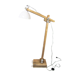 Lampa podłogowa z drewna mango Industrialna klosz biały